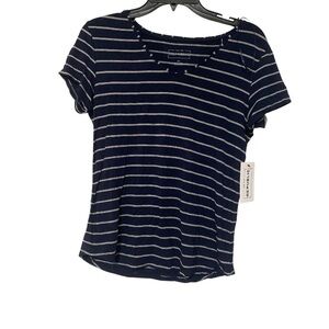 For the Republic Blue Striped V-Neck Super Soft Short Sleeve Tee T-Shirt - Sz S